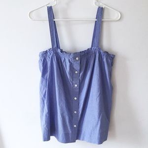 J. Crew Striped Cotton Button Front Ruffle Top